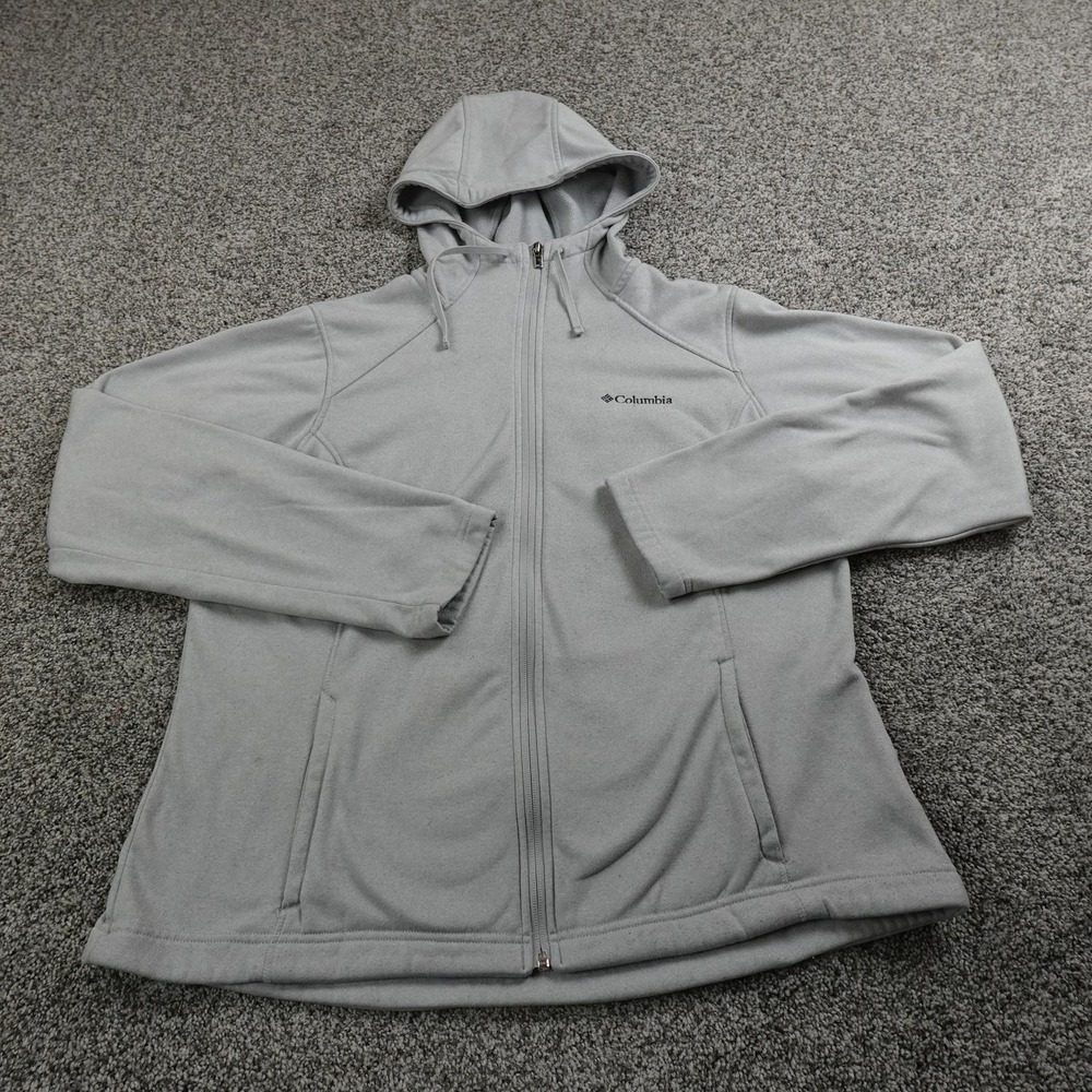 Columbia Jacket Womens XL Gray Hooded Full Zip Fleece Coat Outdoors Hiking Trail